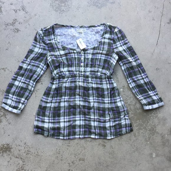 Aeropostale Plaid Cotton Gauze Top NWT - Picture 1 of 10